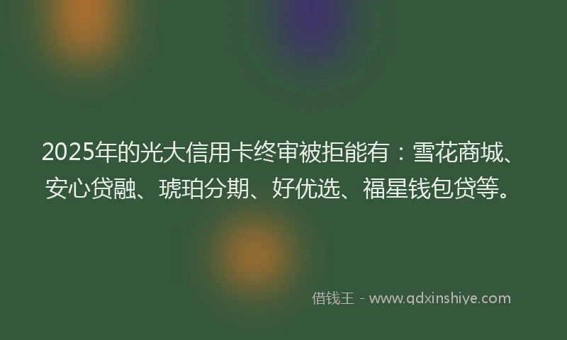 2025年的光大信用卡终审被拒能有：雪花商城、安心贷融、琥珀分期、好优选、福星钱包贷等。