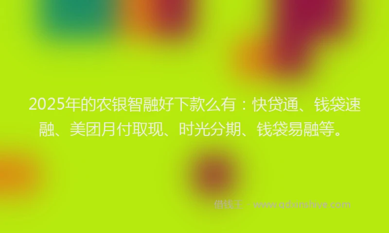 2025年的农银智融好下款么有：快贷通、钱袋速融、美团月付取现、时光分期、钱袋易融等。