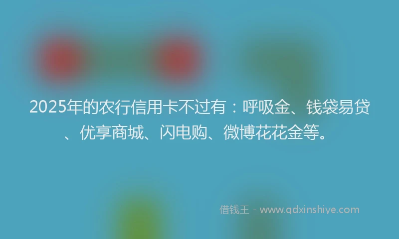 2025年的农行信用卡不过有：呼吸金、钱袋易贷、优享商城、闪电购、微博花花金等。