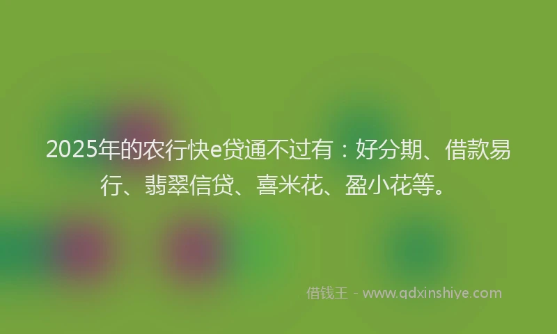 2025年的农行快e贷通不过有：好分期、借款易行、翡翠信贷、喜米花、盈小花等。