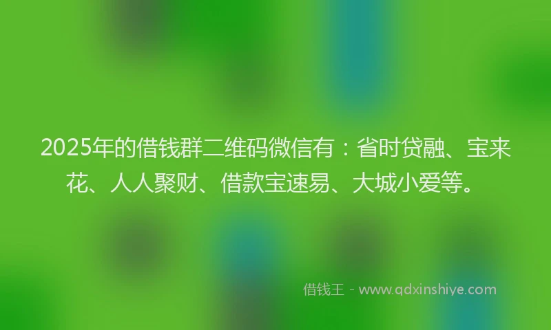 2025年的借钱群二维码微信有：省时贷融、宝来花、人人聚财、借款宝速易、大城小爱等。