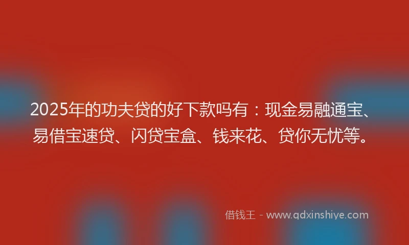 2025年的功夫贷的好下款吗有：现金易融通宝、易借宝速贷、闪贷宝盒、钱来花、贷你无忧等。