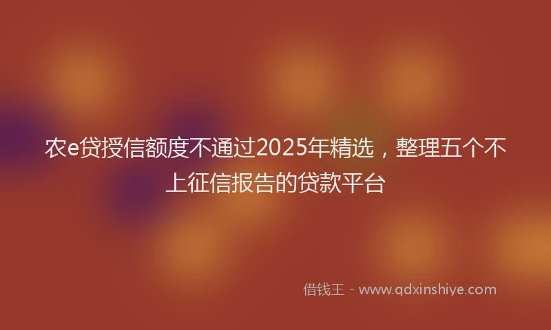 农e贷授信额度不通过2025年精选，整理五个不上征信报告的贷款平台