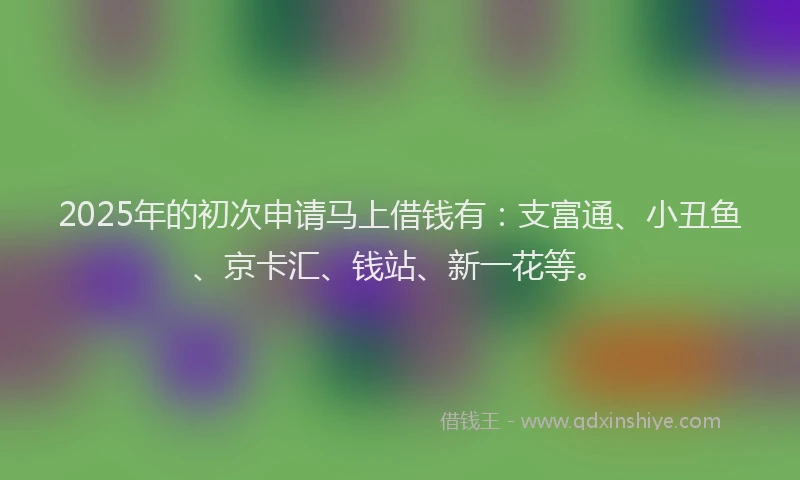 2025年的初次申请马上借钱有：支富通、小丑鱼、京卡汇、钱站、新一花等。