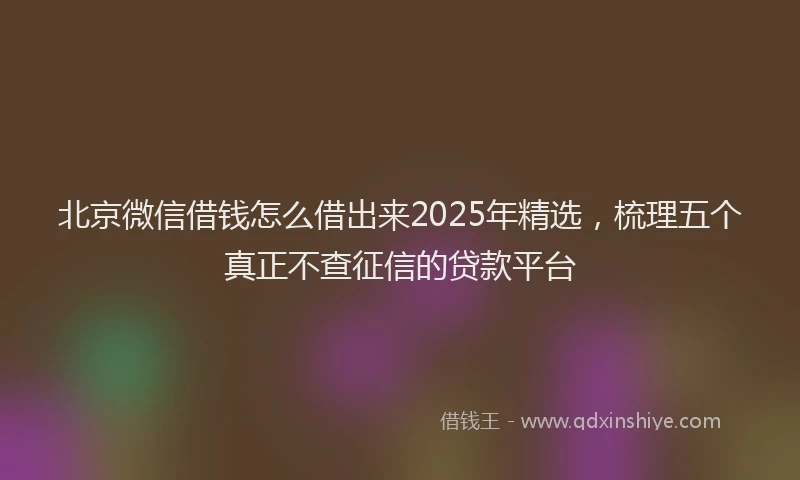 北京微信借钱怎么借出来2025年精选，梳理五个真正不查征信的贷款平台