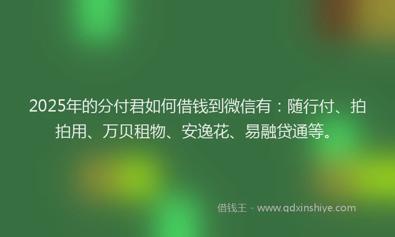 2025年的分付君如何借钱到微信有：随行付、拍拍用、万贝租物、安逸花、易融贷通等。
