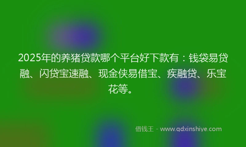 2025年的养猪贷款哪个平台好下款有：钱袋易贷融、闪贷宝速融、现金侠易借宝、疾融贷、乐宝花等。