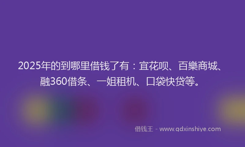 2025年的到哪里借钱了有：宜花呗、百樂商城、融360借条、一姐租机、口袋快贷等。