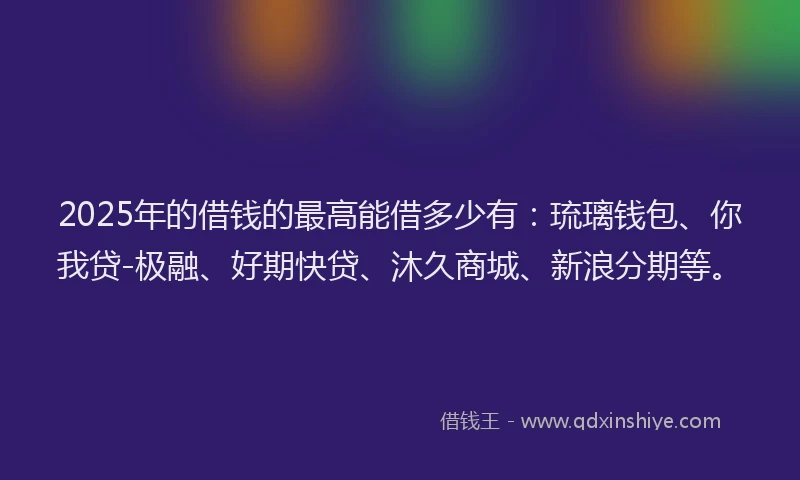 2025年的借钱的最高能借多少有：琉璃钱包、你我贷-极融、好期快贷、沐久商城、新浪分期等。