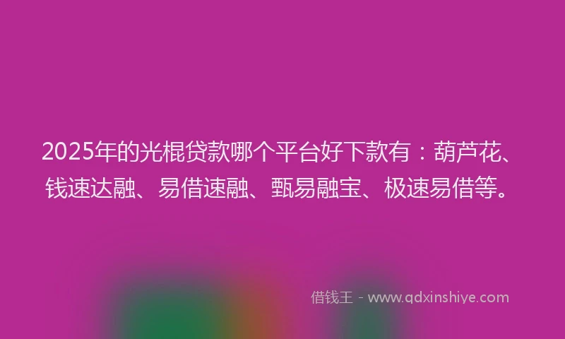 2025年的光棍贷款哪个平台好下款有：葫芦花、钱速达融、易借速融、甄易融宝、极速易借等。