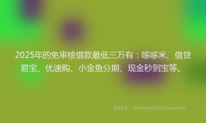 2025年的免审核借款最低三万有：哆哆米、借贷易宝、优速购、小金鱼分期、现金秒到宝等。