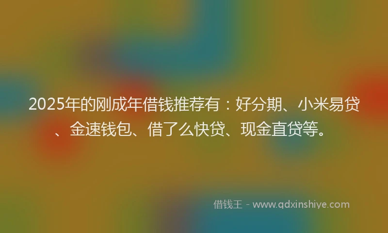 2025年的刚成年借钱推荐有：好分期、小米易贷、金速钱包、借了么快贷、现金直贷等。