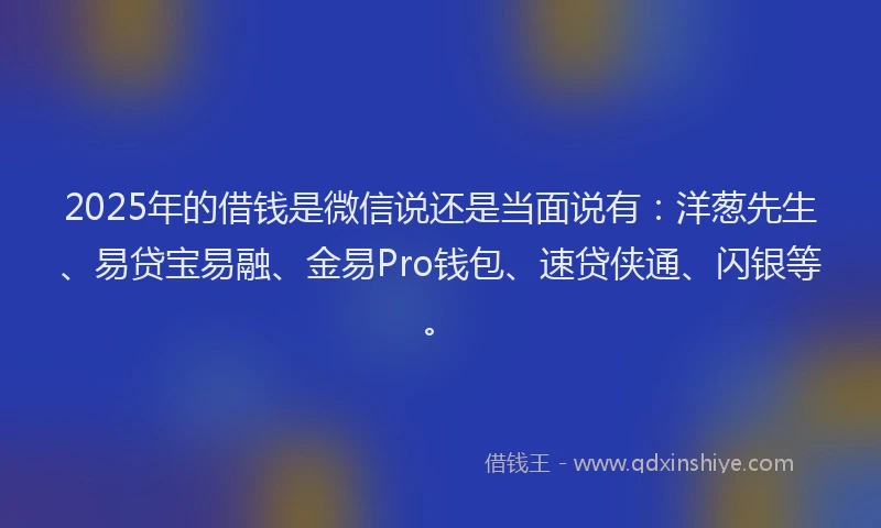 2025年的借钱是微信说还是当面说有：洋葱先生、易贷宝易融、金易Pro钱包、速贷侠通、闪银等。