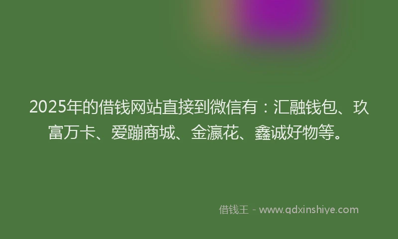 2025年的借钱网站直接到微信有：汇融钱包、玖富万卡、爱蹦商城、金瀛花、鑫诚好物等。