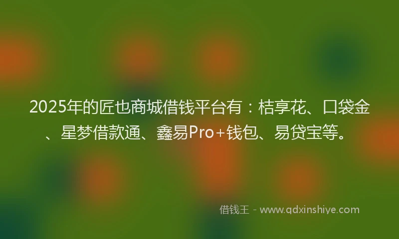 2025年的匠也商城借钱平台有：桔享花、口袋金、星梦借款通、鑫易Pro+钱包、易贷宝等。