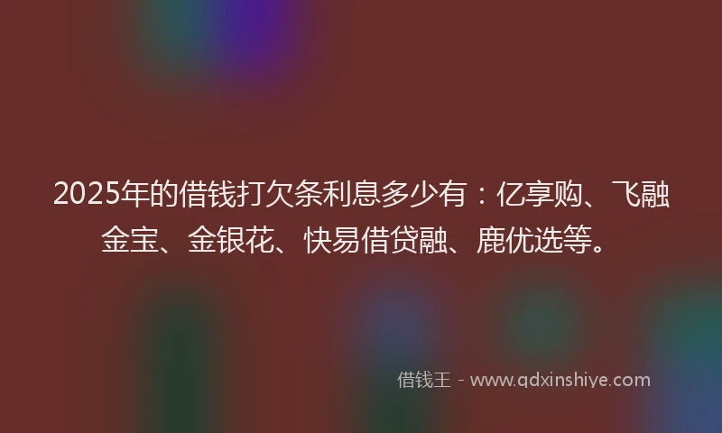 2025年的借钱打欠条利息多少有：亿享购、飞融金宝、金银花、快易借贷融、鹿优选等。