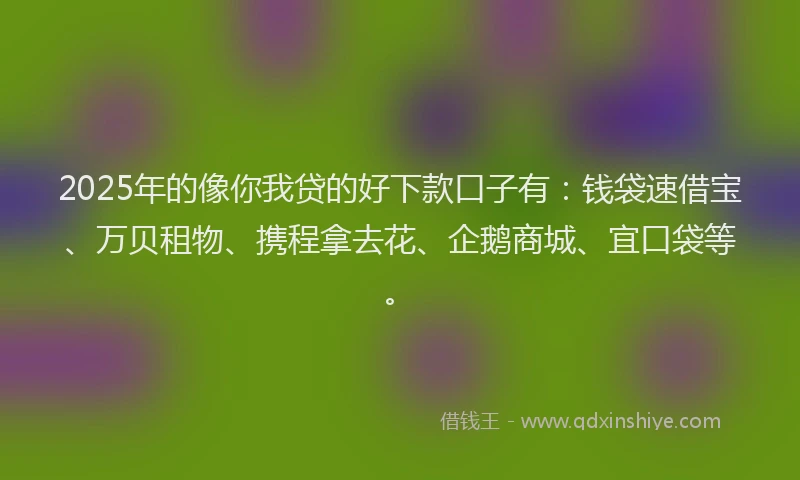 2025年的像你我贷的好下款口子有：钱袋速借宝、万贝租物、携程拿去花、企鹅商城、宜口袋等。