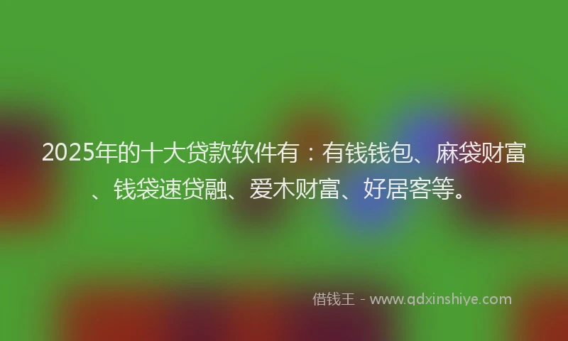 2025年的十大贷款软件有：有钱钱包、麻袋财富、钱袋速贷融、爱木财富、好居客等。