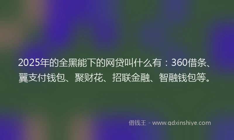 2025年的全黑能下的网贷叫什么有：360借条、翼支付钱包、聚财花、招联金融、智融钱包等。