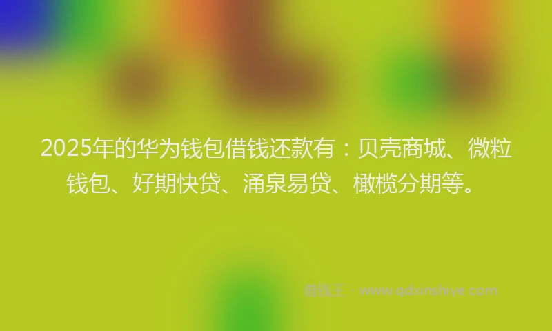 2025年的华为钱包借钱还款有：贝壳商城、微粒钱包、好期快贷、涌泉易贷、橄榄分期等。