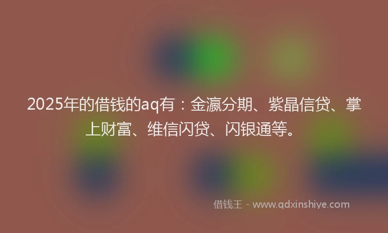 2025年的借钱的aq有：金瀛分期、紫晶信贷、掌上财富、维信闪贷、闪银通等。