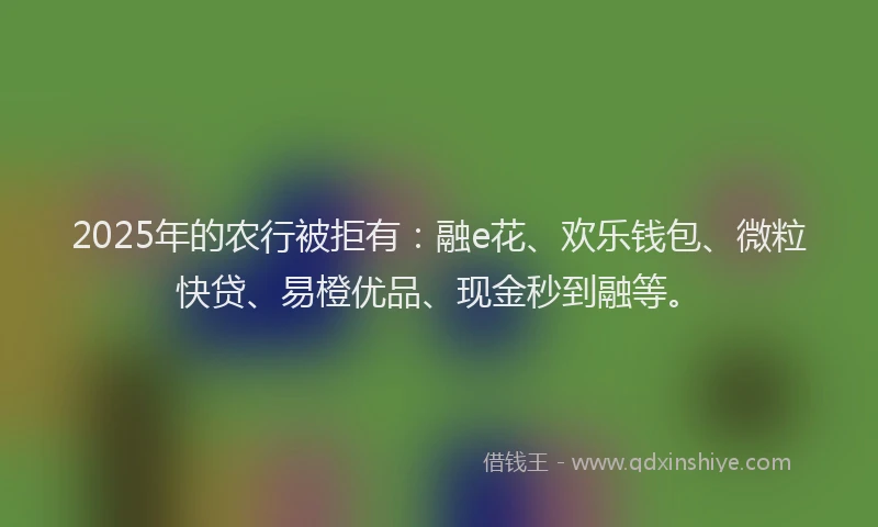 2025年的农行被拒有：融e花、欢乐钱包、微粒快贷、易橙优品、现金秒到融等。