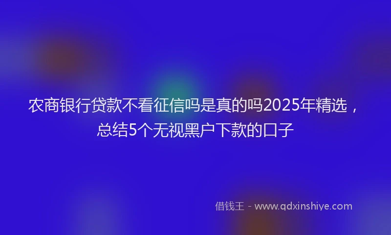 农商银行贷款不看征信吗是真的吗2025年精选，总结5个无视黑户下款的口子