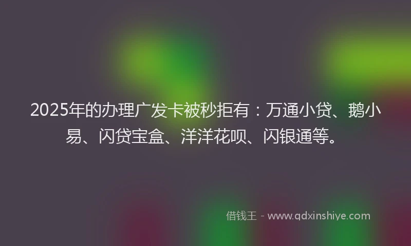 2025年的办理广发卡被秒拒有：万通小贷、鹅小易、闪贷宝盒、洋洋花呗、闪银通等。