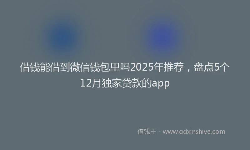 借钱能借到微信钱包里吗2025年推荐，盘点5个12月独家贷款的app