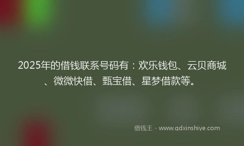 2025年的借钱联系号码有：欢乐钱包、云贝商城、微微快借、甄宝借、星梦借款等。