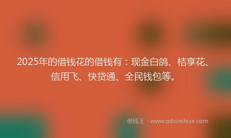 2025年的借钱花的借钱有：现金白鸽、桔享花、信用飞、快贷通、全民钱包等。