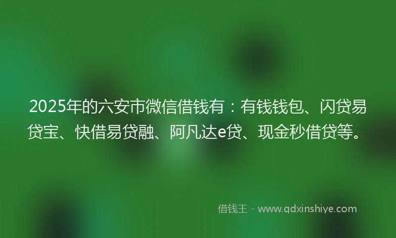 2025年的六安市微信借钱有：有钱钱包、闪贷易贷宝、快借易贷融、阿凡达e贷、现金秒借贷等。
