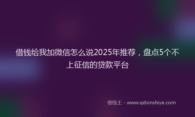 借钱给我加微信怎么说2025年推荐，盘点5个不上征信的贷款平台