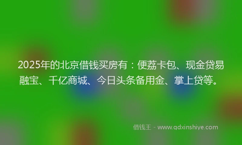 2025年的北京借钱买房有：便荔卡包、现金贷易融宝、千亿商城、今日头条备用金、掌上贷等。