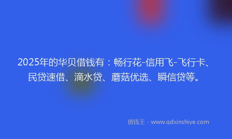 2025年的华贝借钱有：畅行花-信用飞-飞行卡、民贷速借、滴水贷、蘑菇优选、瞬信贷等。