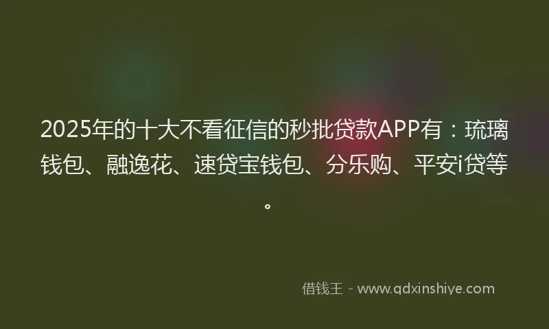2025年的十大不看征信的秒批贷款APP有：琉璃钱包、融逸花、速贷宝钱包、分乐购、平安i贷等。