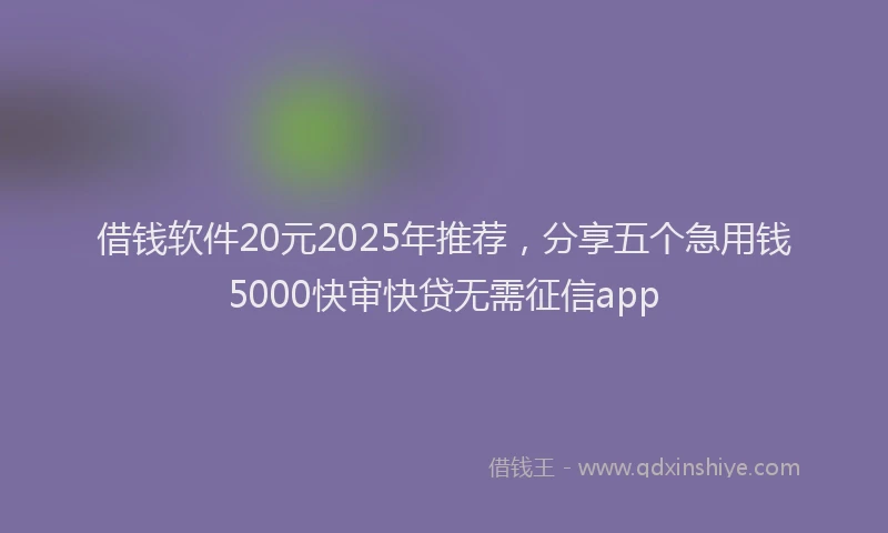 借钱软件20元2025年推荐，分享五个急用钱5000快审快贷无需征信app