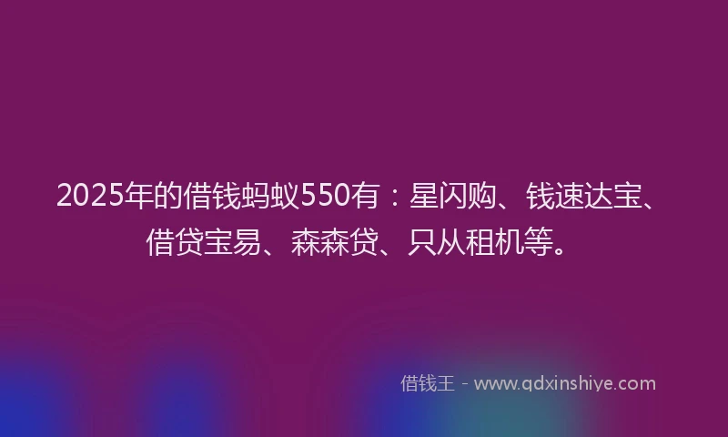 2025年的借钱蚂蚁550有：星闪购、钱速达宝、借贷宝易、森森贷、只从租机等。