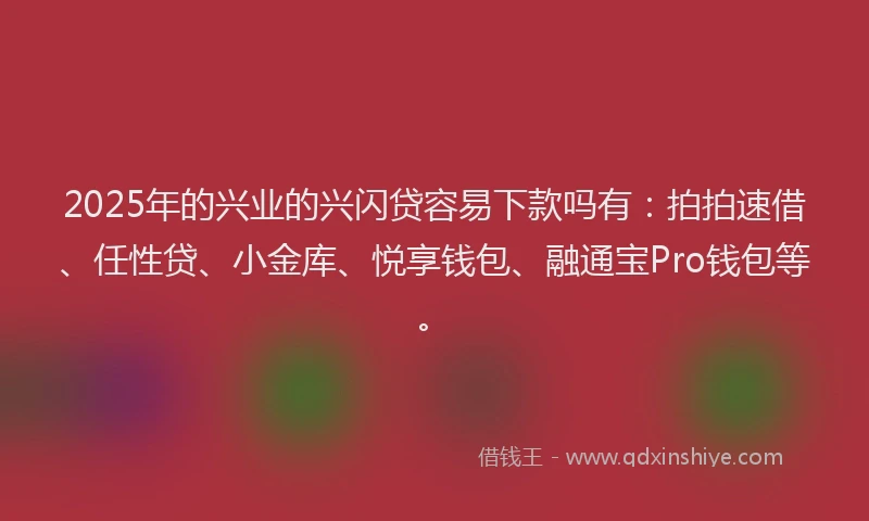 2025年的兴业的兴闪贷容易下款吗有：拍拍速借、任性贷、小金库、悦享钱包、融通宝Pro钱包等。