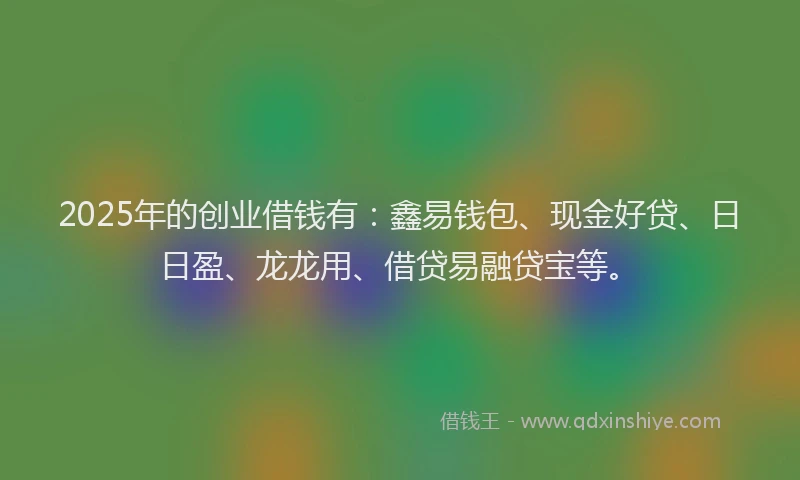 2025年的创业借钱有：鑫易钱包、现金好贷、日日盈、龙龙用、借贷易融贷宝等。