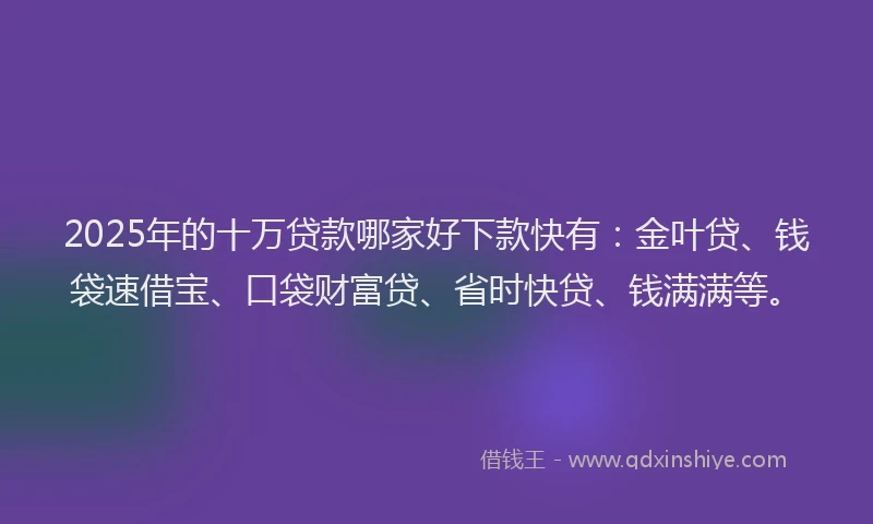 2025年的十万贷款哪家好下款快有：金叶贷、钱袋速借宝、口袋财富贷、省时快贷、钱满满等。
