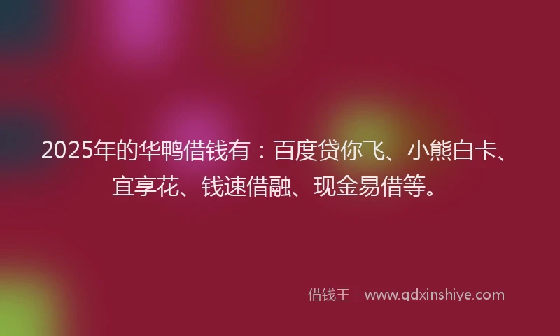 2025年的华鸭借钱有：百度贷你飞、小熊白卡、宜享花、钱速借融、现金易借等。