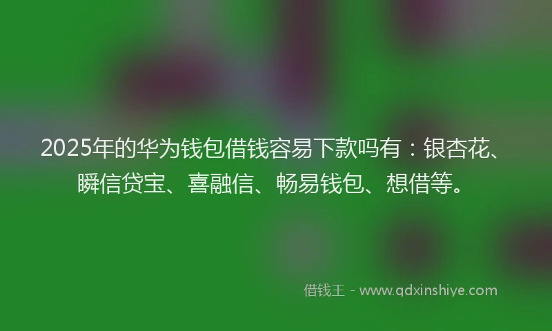 2025年的华为钱包借钱容易下款吗有：银杏花、瞬信贷宝、喜融信、畅易钱包、想借等。
