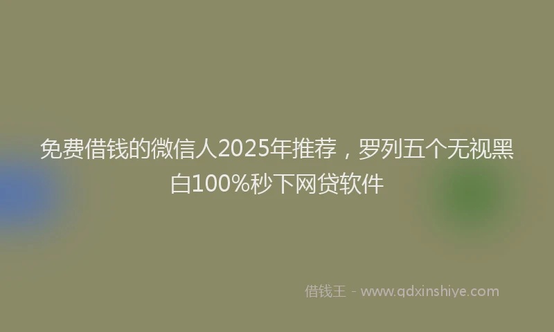 免费借钱的微信人2025年推荐，罗列五个无视黑白100%秒下网贷软件