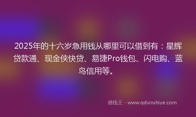 2025年的十六岁急用钱从哪里可以借到有：星辉贷款通、现金侠快贷、易捷Pro钱包、闪电购、蓝鸟信用等。