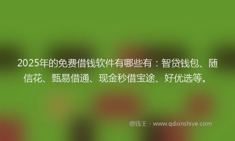 2025年的免费借钱软件有哪些有：智贷钱包、随信花、甄易借通、现金秒借宝途、好优选等。