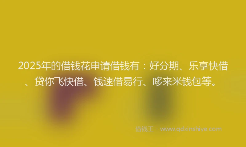 2025年的借钱花申请借钱有：好分期、乐享快借、贷你飞快借、钱速借易行、哆来米钱包等。