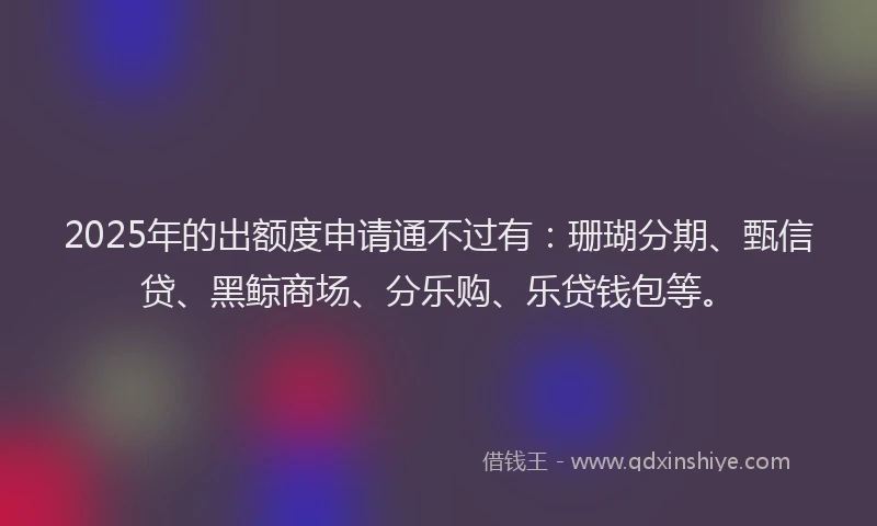 2025年的出额度申请通不过有：珊瑚分期、甄信贷、黑鲸商场、分乐购、乐贷钱包等。