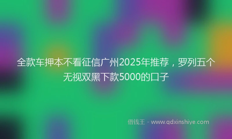全款车押本不看征信广州2025年推荐，罗列五个无视双黑下款5000的口子