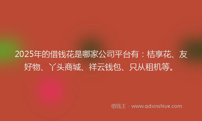 2025年的借钱花是哪家公司平台有：桔享花、友好物、丫头商城、祥云钱包、只从租机等。